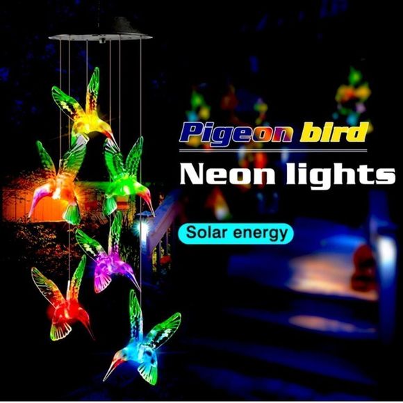 Solar Wind Chime Night Light Hummingbird - Picture 2 of 8